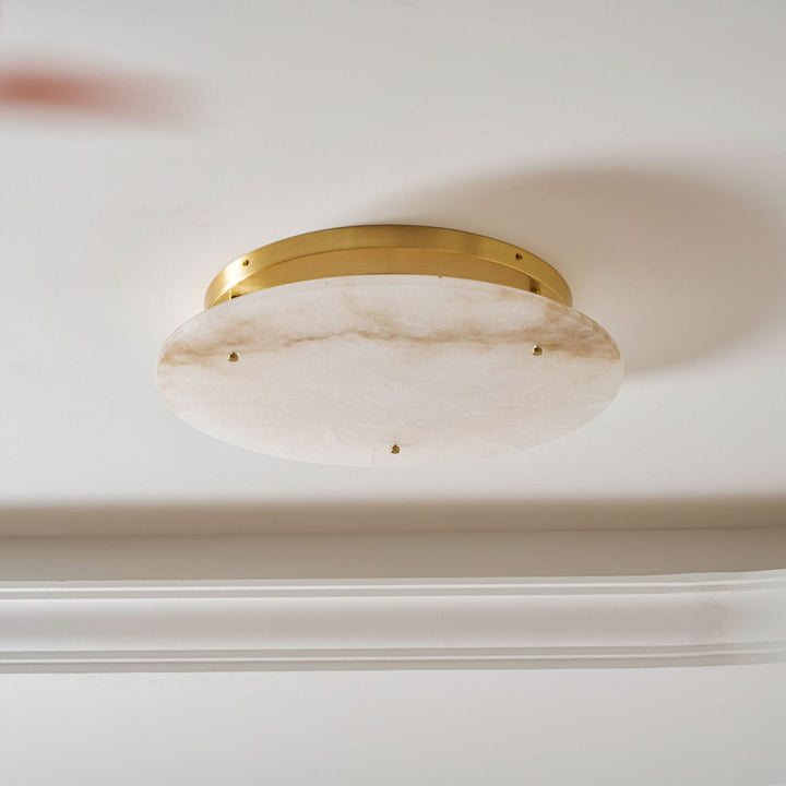 Floating Alabaster Disc Flush Ceiling Light | Brass, 4 Sizes