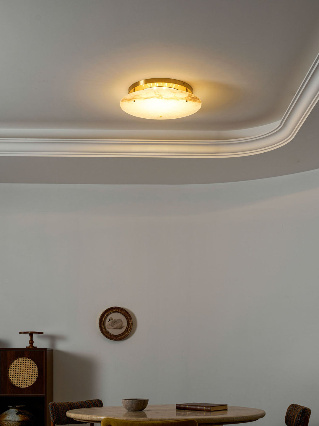 Floating Alabaster Disc Flush Ceiling Light | Brass, 4 Sizes