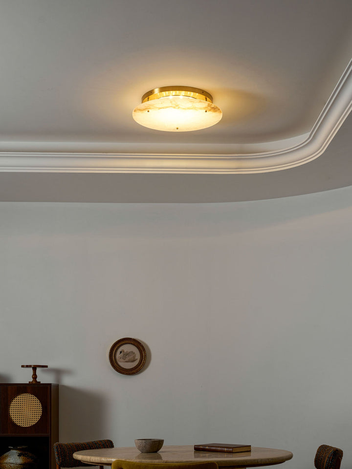 Floating Alabaster Disc Flush Ceiling Light | Brass, 4 Sizes