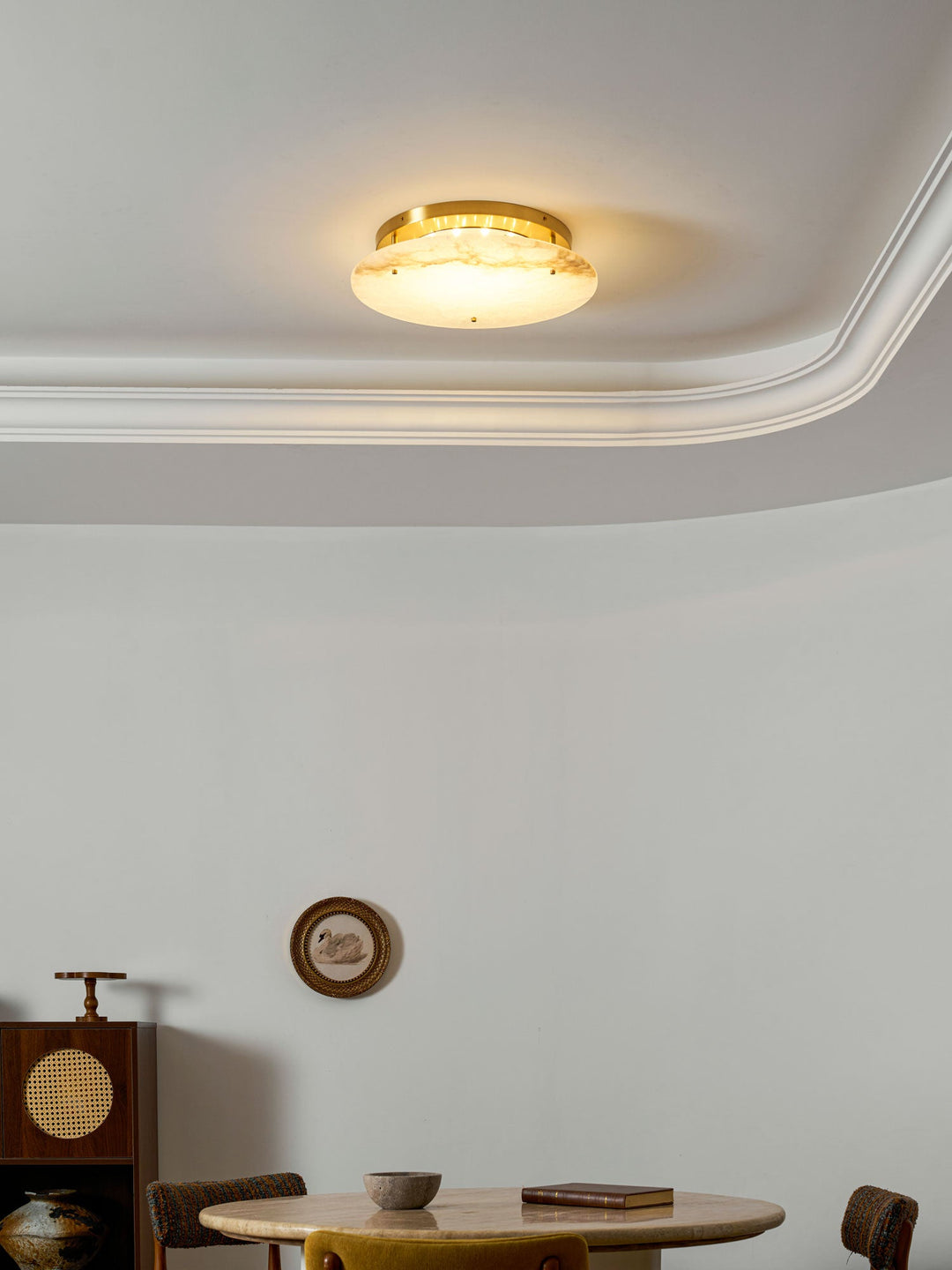 Floating Alabaster Disc Flush Ceiling Light | Brass, 4 Sizes