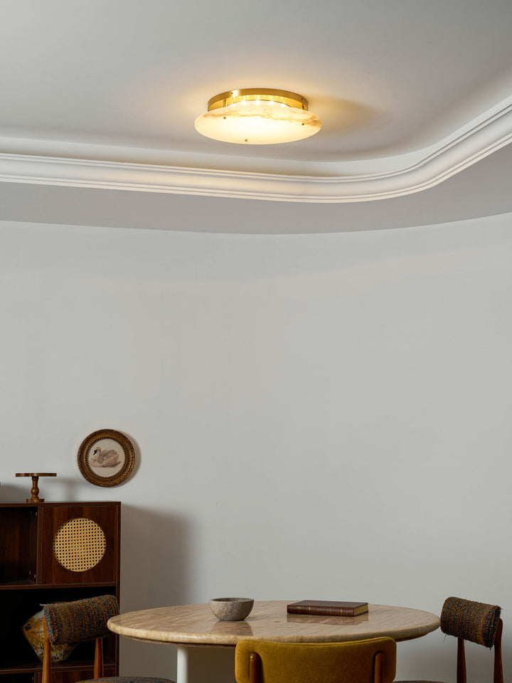 Floating Alabaster Disc Flush Ceiling Light | Brass, 4 Sizes