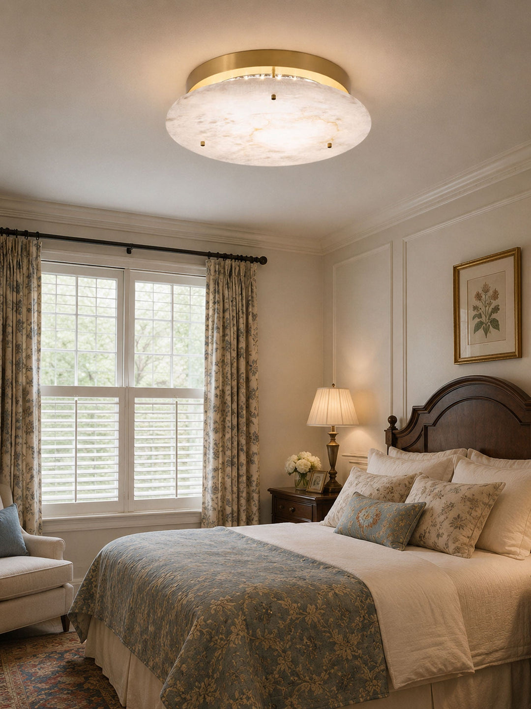 Floating Alabaster Disc Flush Ceiling Light | Brass, 4 Sizes