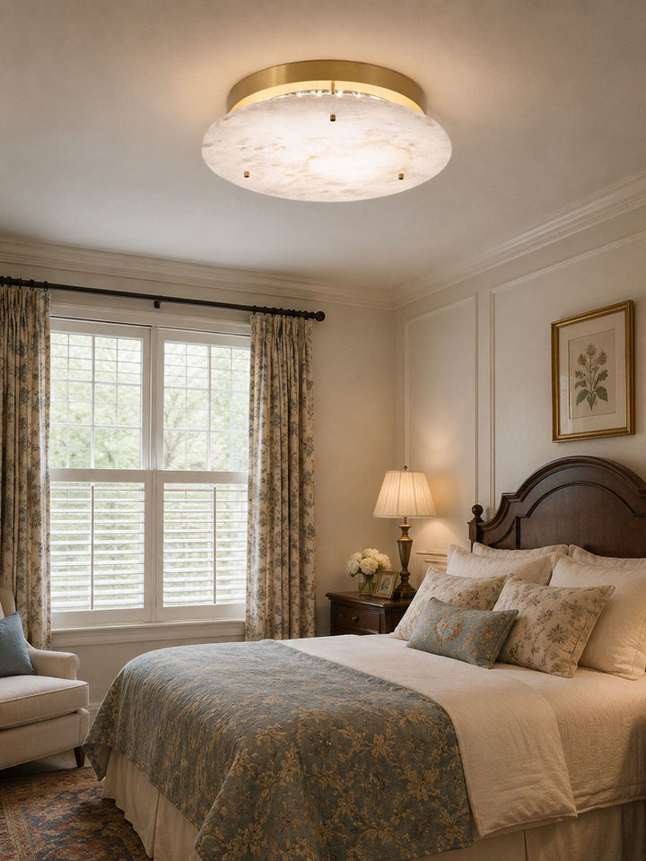 Floating Alabaster Disc Flush Ceiling Light | Brass, 4 Sizes