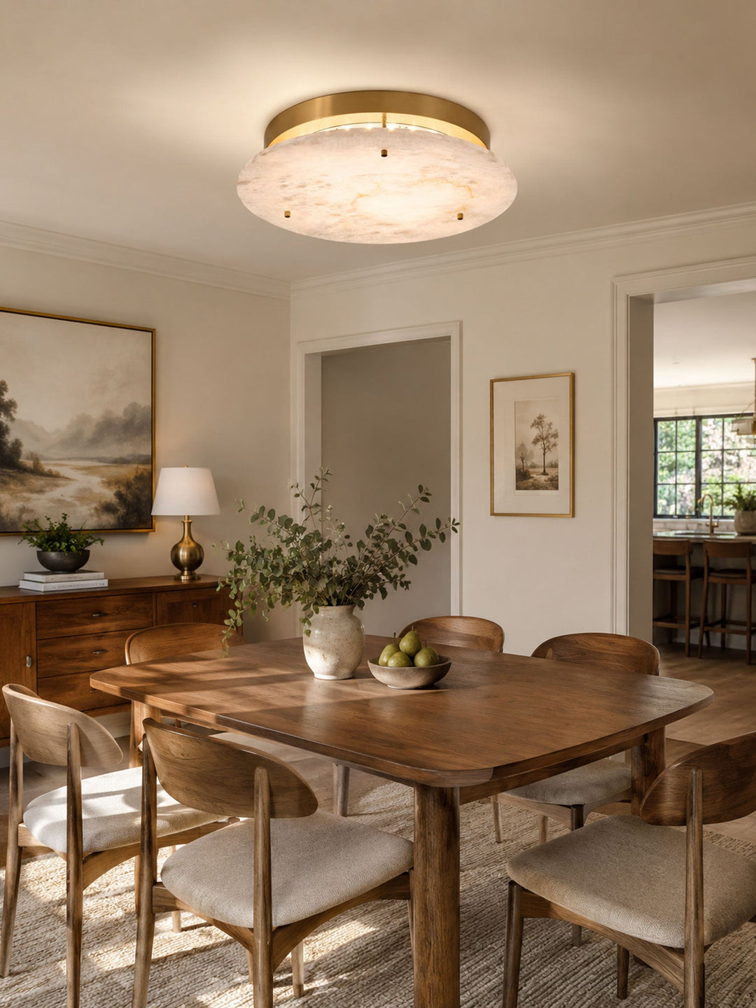 Floating Alabaster Disc Flush Ceiling Light | Brass, 4 Sizes