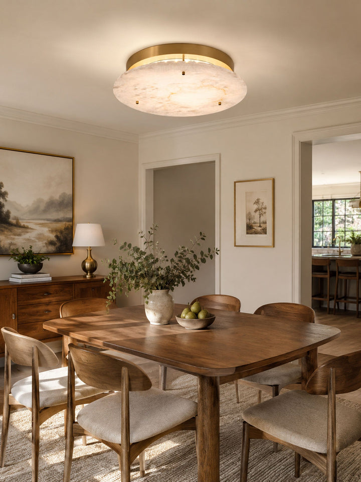 Floating Alabaster Disc Flush Ceiling Light | Brass, 4 Sizes