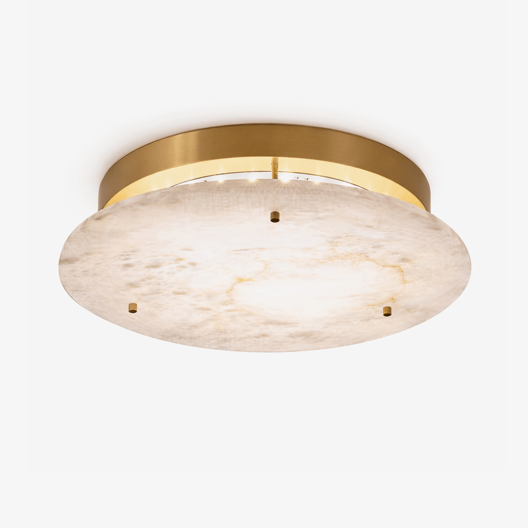 Floating Alabaster Disc Flush Ceiling Light | Brass, 4 Sizes