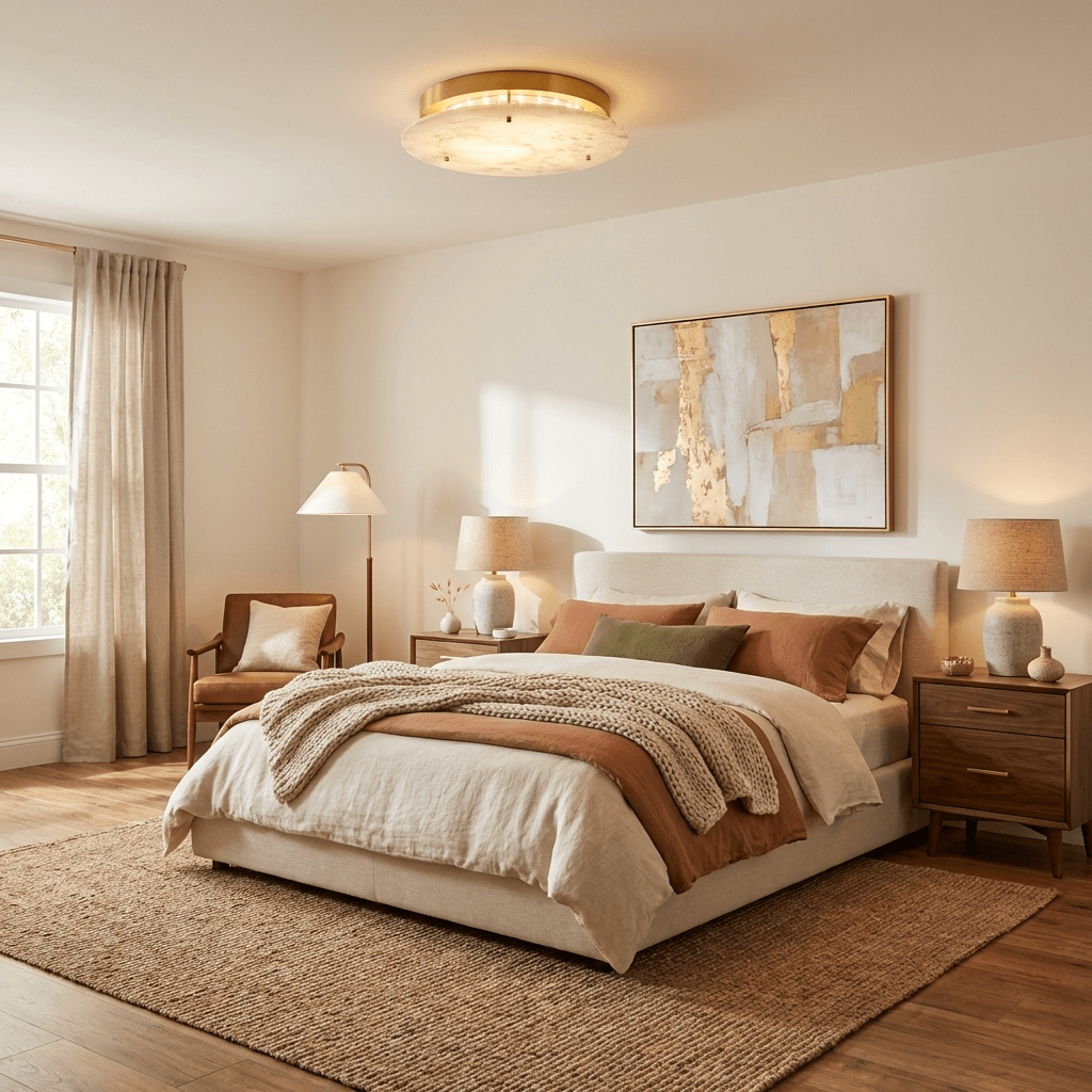 Floating Alabaster Disc Flush Ceiling Light | Brass, 4 Sizes