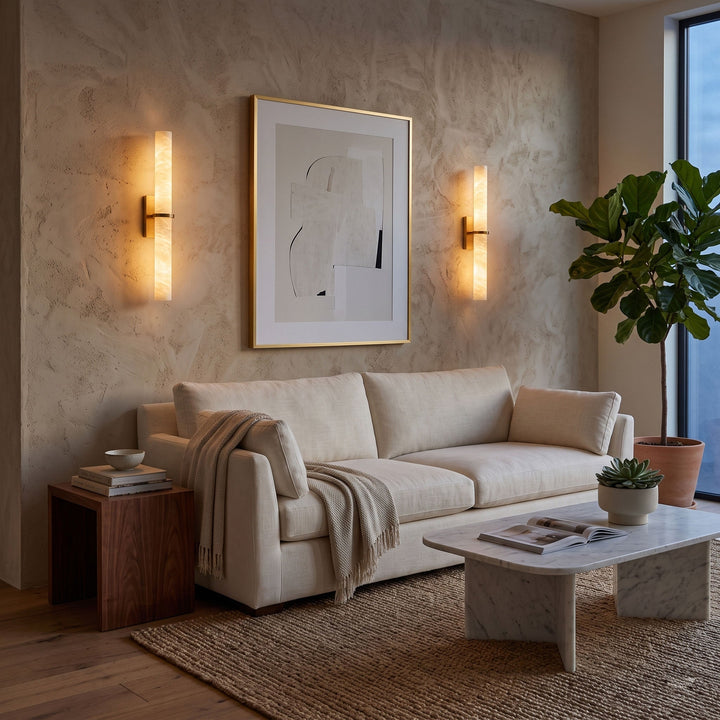 Alabaster Bar Wall Light | Brushed Brass, Integrated LED