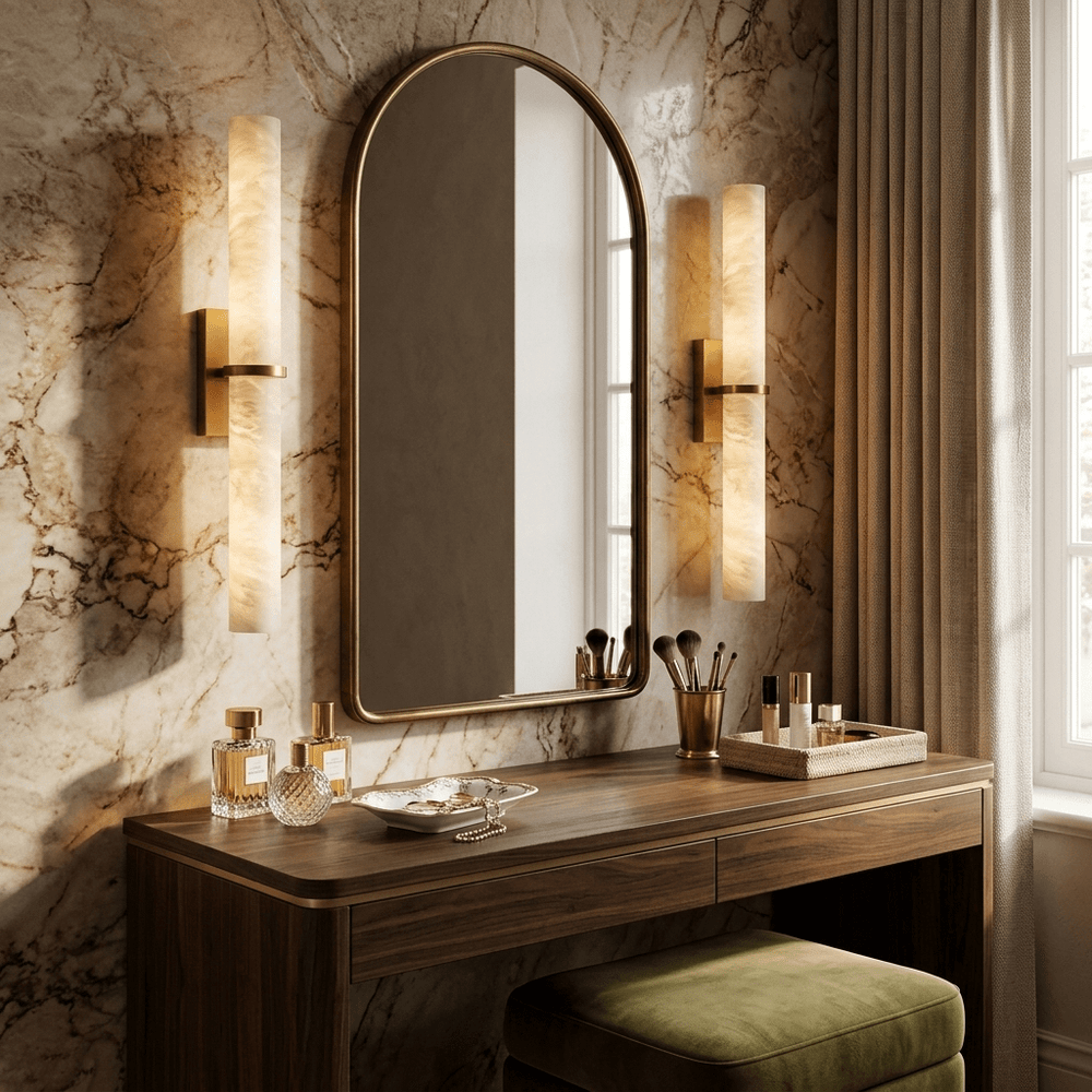 Alabaster Bar Wall Light | Brushed Brass, Integrated LED