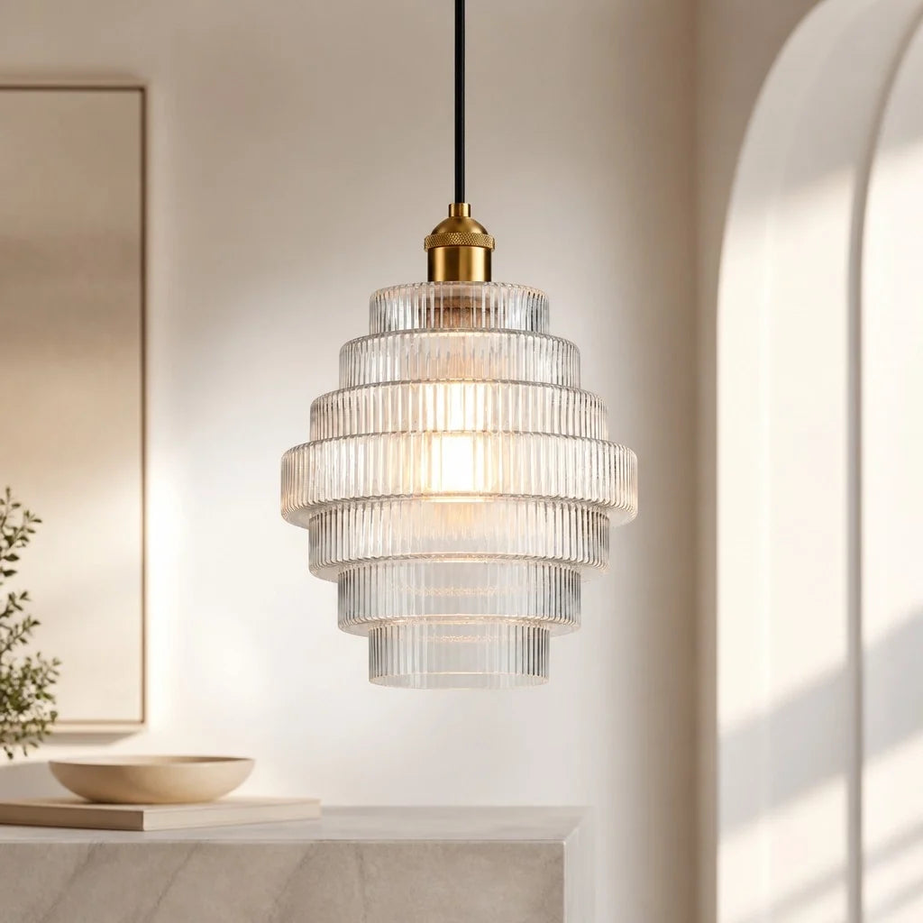 Amara Nordic Striped Stained Glass Bottle Pendant Light