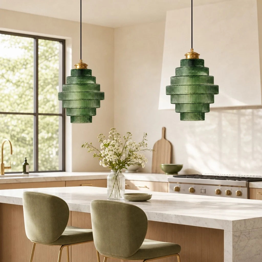 Amara Nordic Striped Stained Glass Bottle Pendant Light