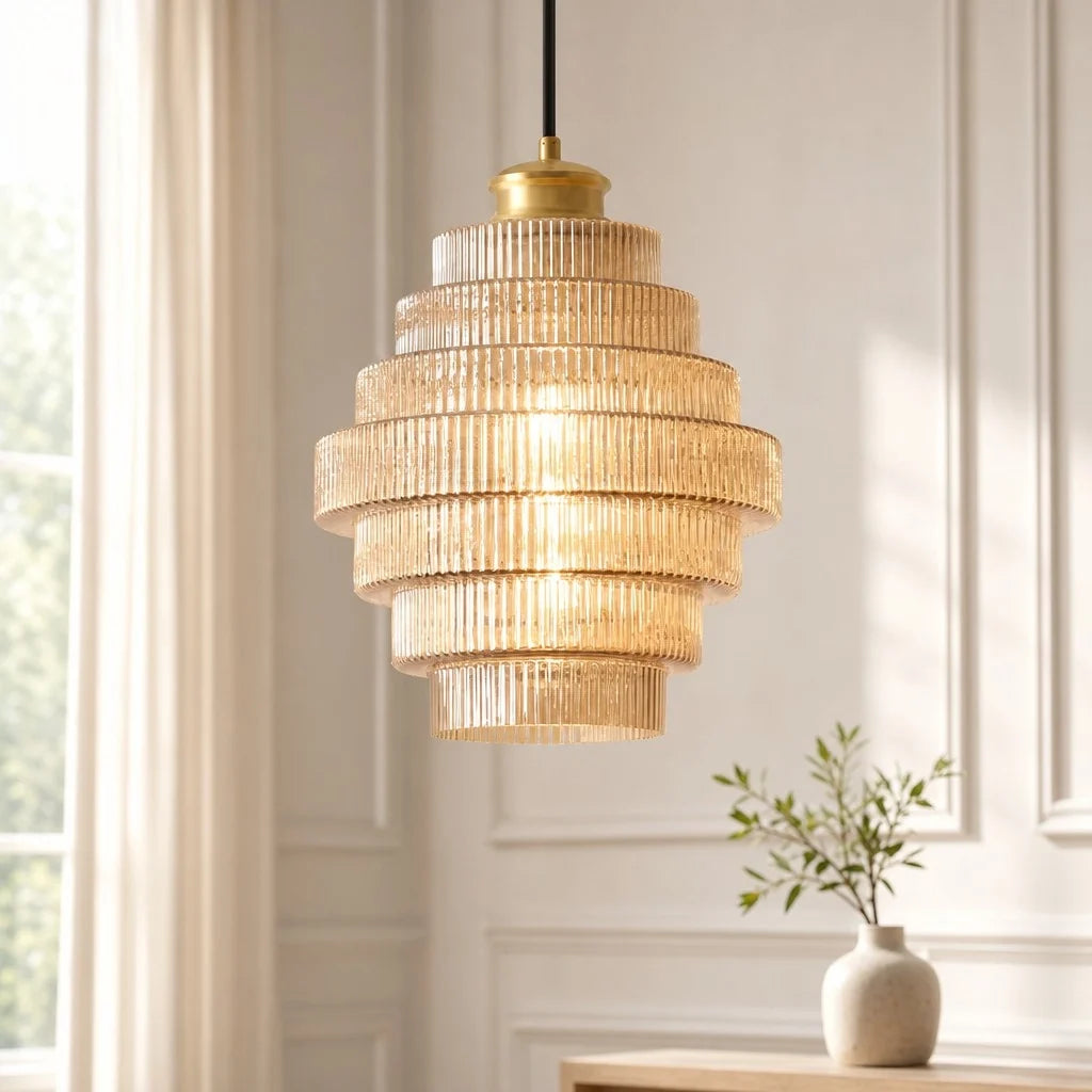Amara Nordic Striped Stained Glass Bottle Pendant Light
