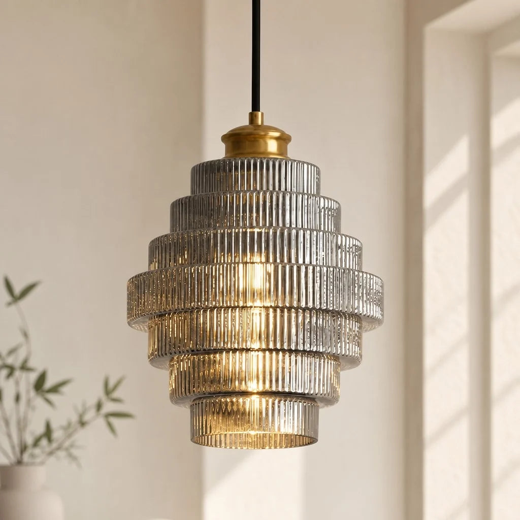 Amara Nordic Striped Stained Glass Bottle Pendant Light