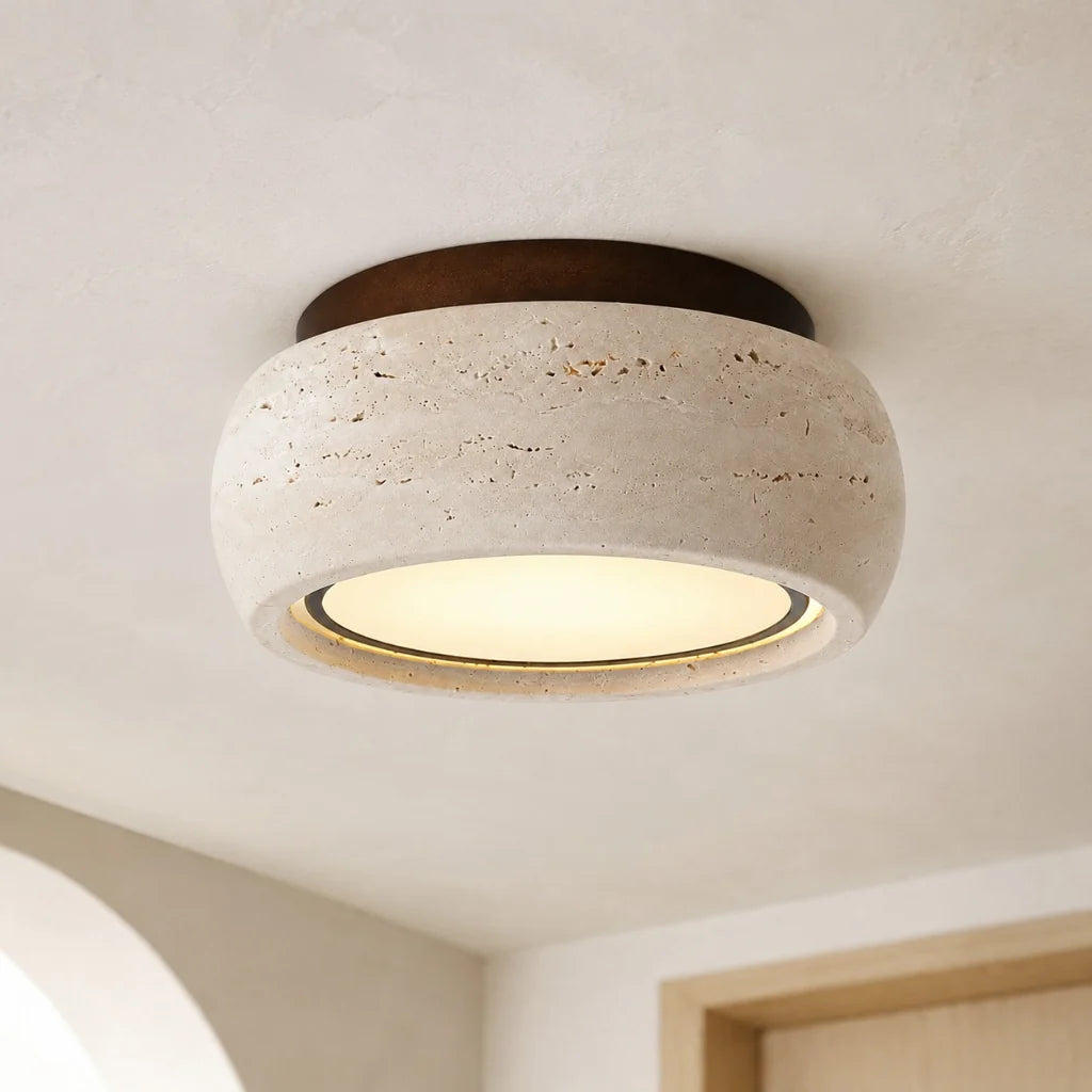 Amias Wabi-Sabi Travertine Round Flush Mount Ceiling Light