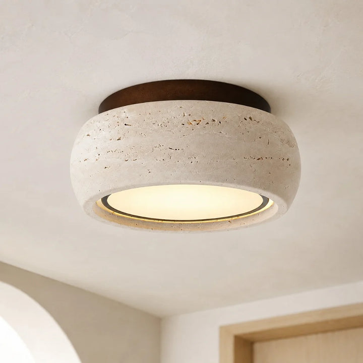 Amias Wabi-Sabi Travertine Round Flush Mount Ceiling Light