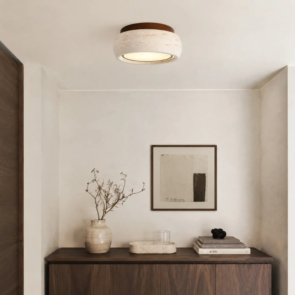 Amias Wabi-Sabi Travertine Round Flush Mount Ceiling Light