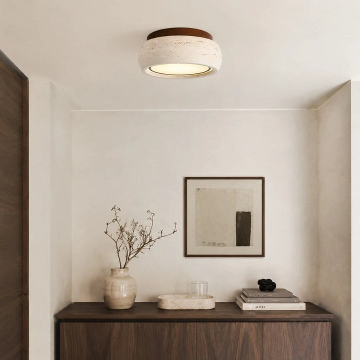 Amias Wabi-Sabi Travertine Round Flush Mount Ceiling Light