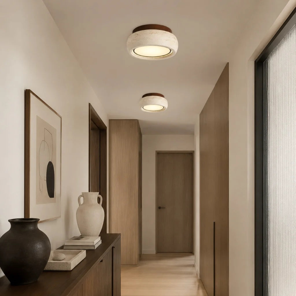 Amias Wabi-Sabi Travertine Round Flush Mount Ceiling Light