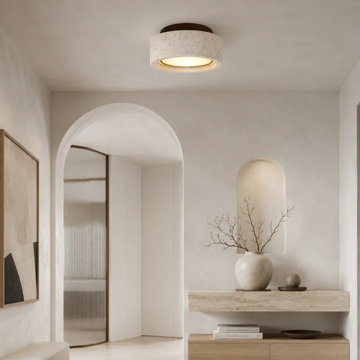 Amias Wabi-Sabi Travertine Round Flush Mount Ceiling Light