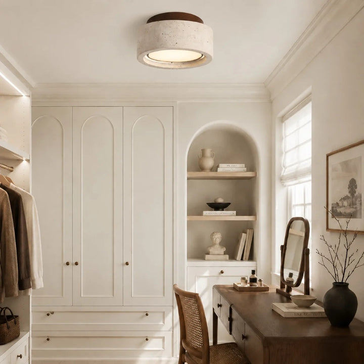 Amias Wabi-Sabi Travertine Round Flush Mount Ceiling Light