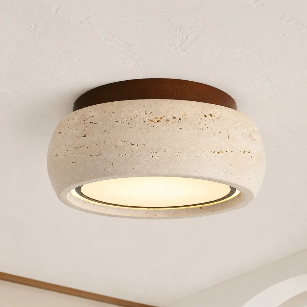 Amias Wabi-Sabi Travertine Round Flush Mount Ceiling Light