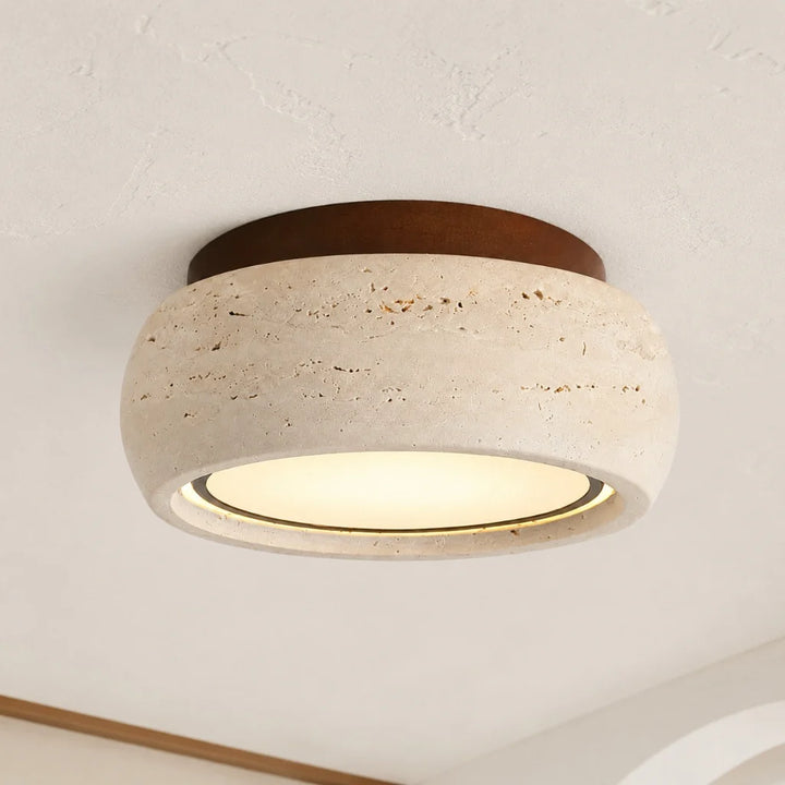 Amias Wabi-Sabi Travertine Round Flush Mount Ceiling Light