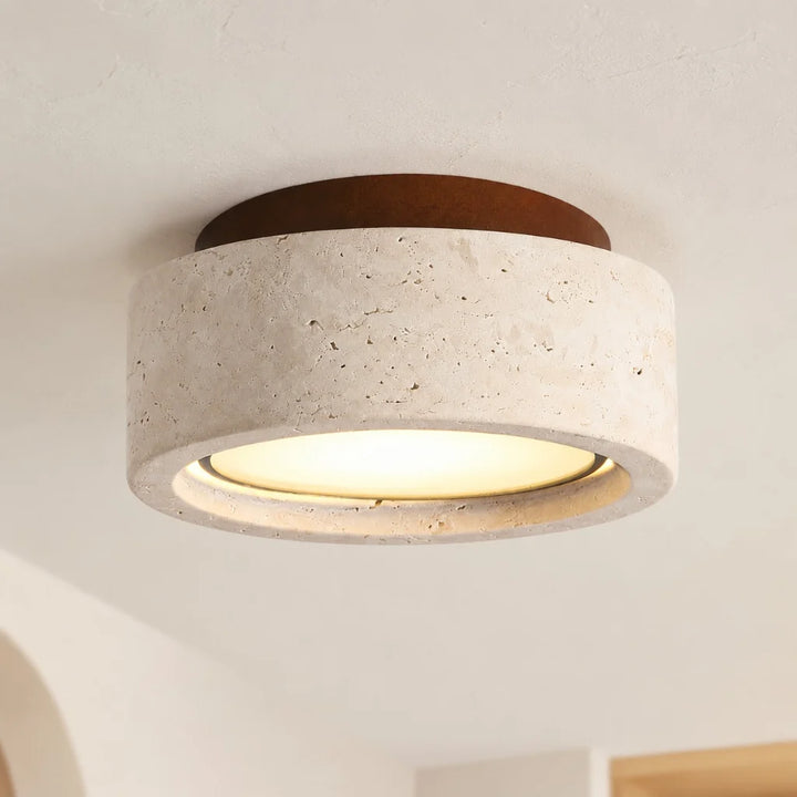 Amias Wabi-Sabi Travertine Round Flush Mount Ceiling Light