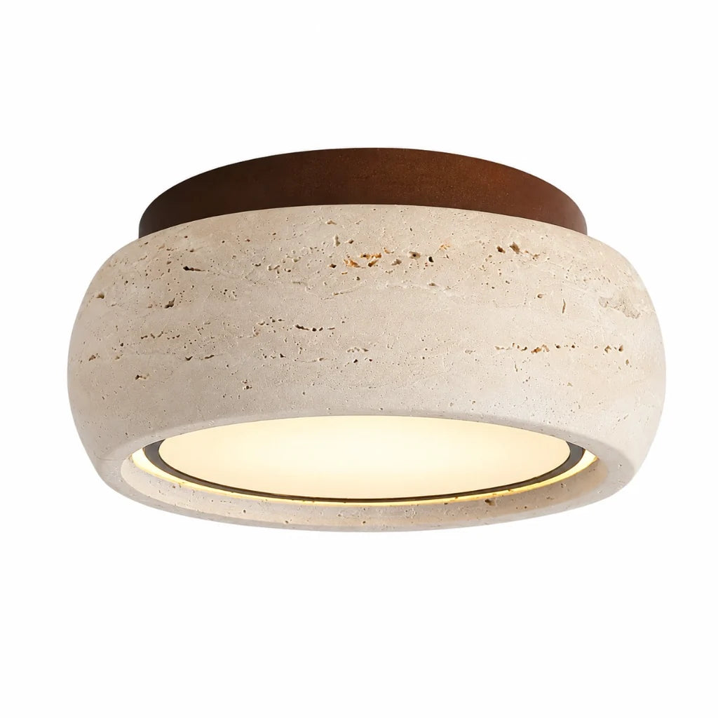 Amias Wabi-Sabi Travertine Round Flush Mount Ceiling Light