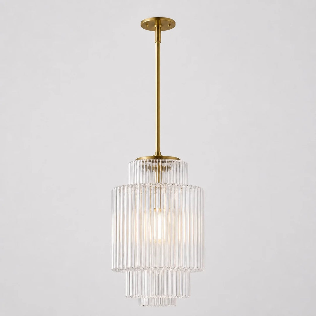 Antique Brass Tiered Opal White Glass Pendant Light