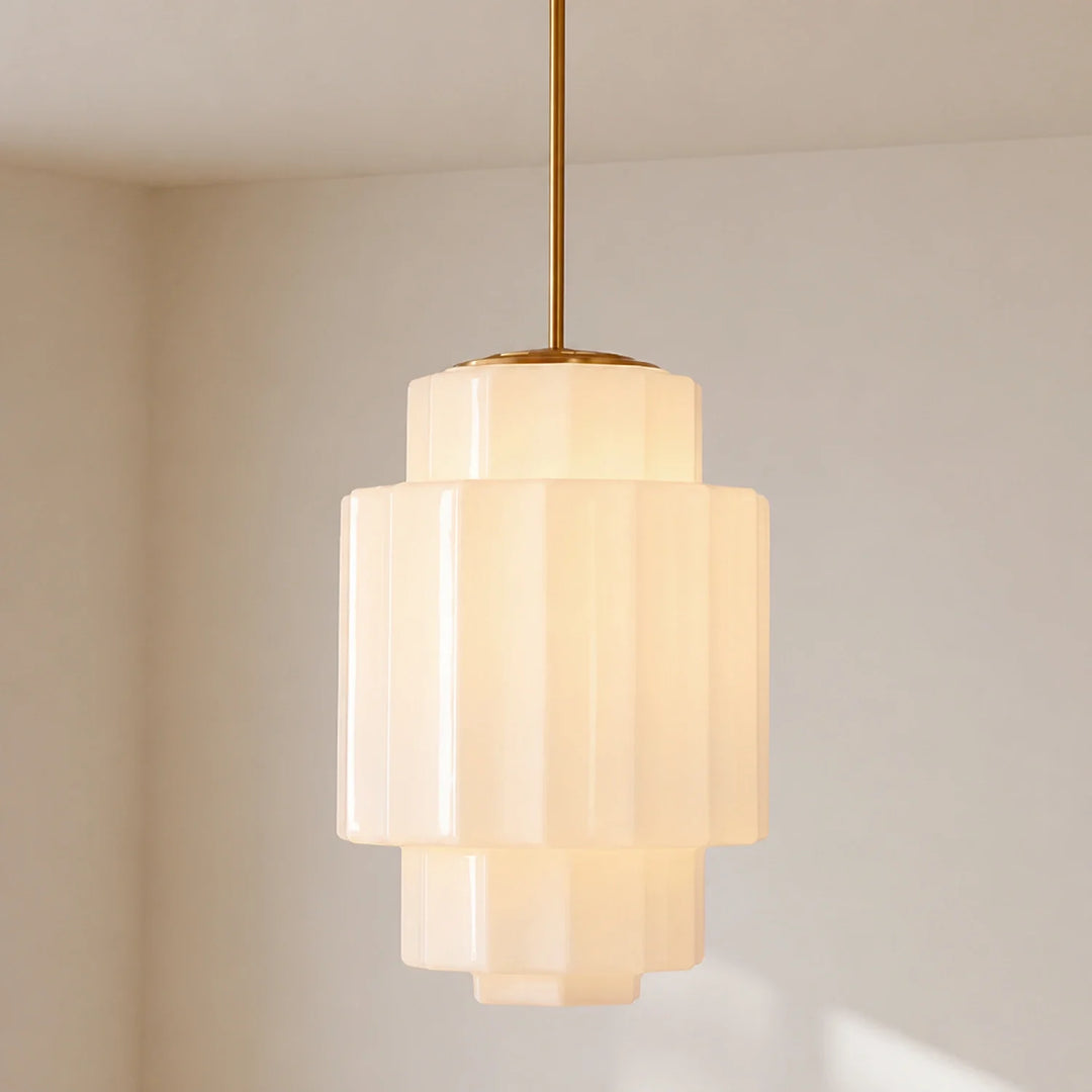 Antique Brass Tiered Opal White Glass Pendant Light