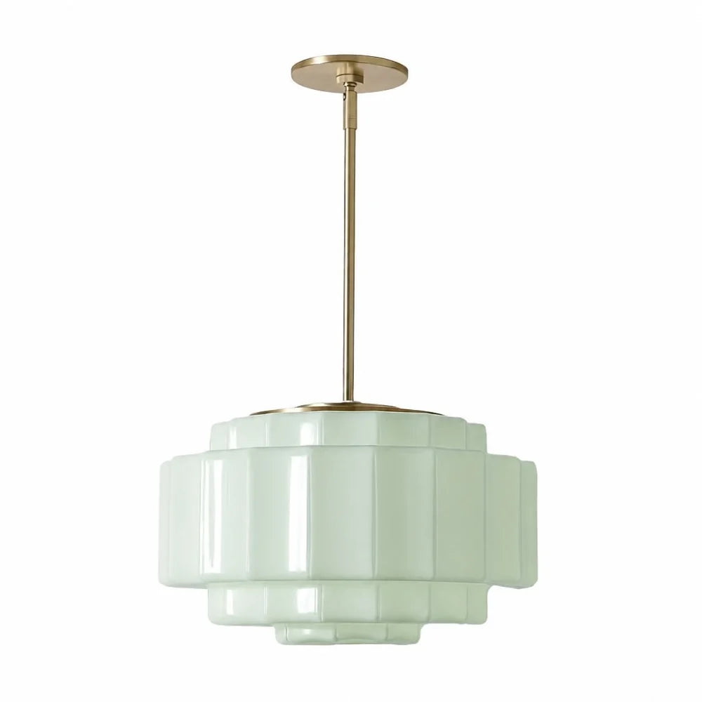 Antique Brass Tiered Opal White Glass Pendant Light