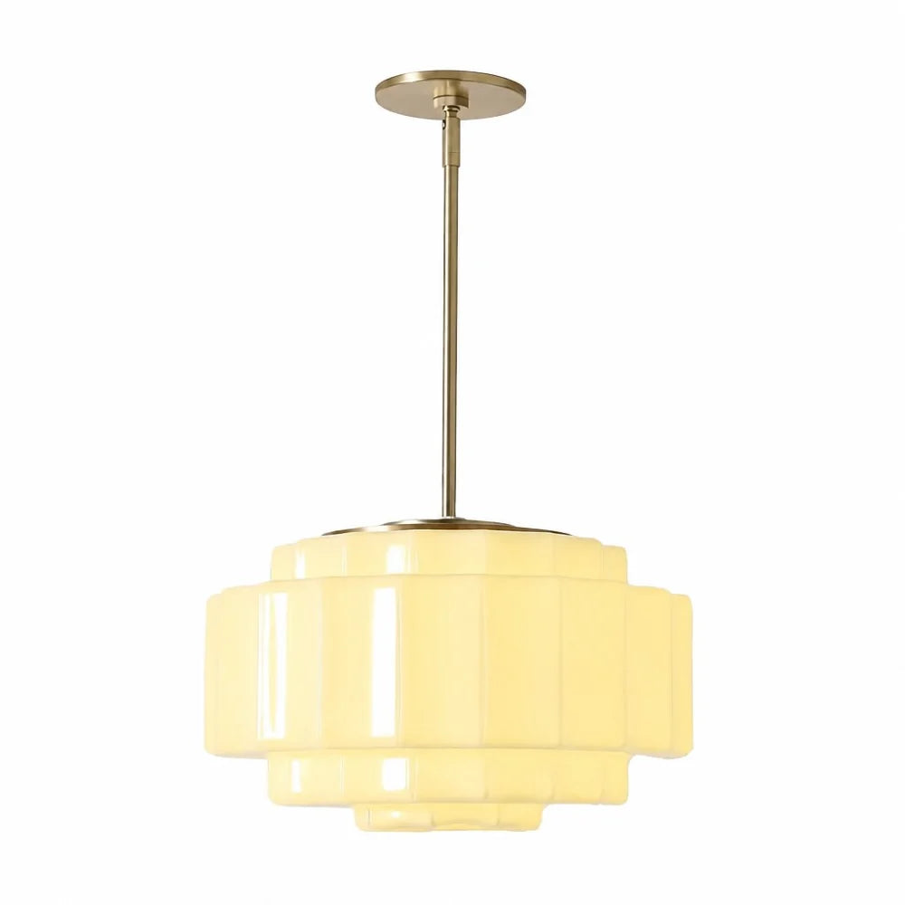 Antique Brass Tiered Opal White Glass Pendant Light