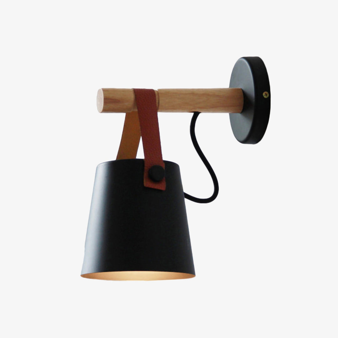 Wood Bar Wall Light with Hanging Strap | Black or White Shade