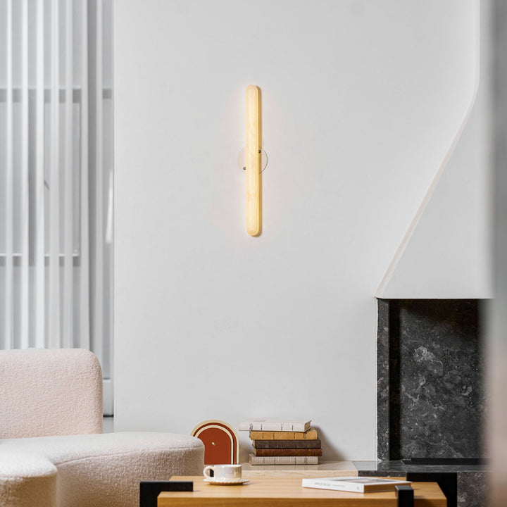 Slim Alabaster Cylinder Wall Light | White, Integrated LED