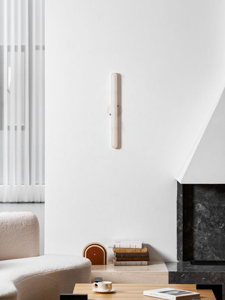 Slim Alabaster Cylinder Wall Light | White, Integrated LED
