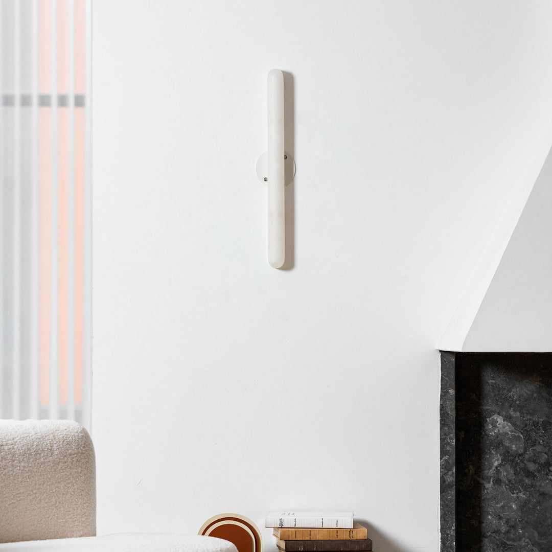 Slim Alabaster Cylinder Wall Light | White, Integrated LED