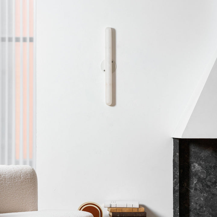 Slim Alabaster Cylinder Wall Light | White, Integrated LED