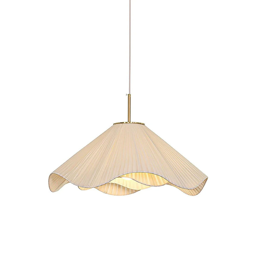 Folded Fabric Plug-In Pendant | Beige Shade, Gold Frame