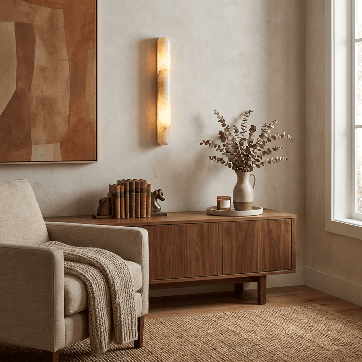 Slim Alabaster Cylinder Wall Light | White, Integrated LED