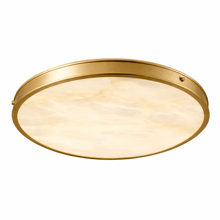 Round Alabaster Flush Ceiling Light | Gold or Black Frame