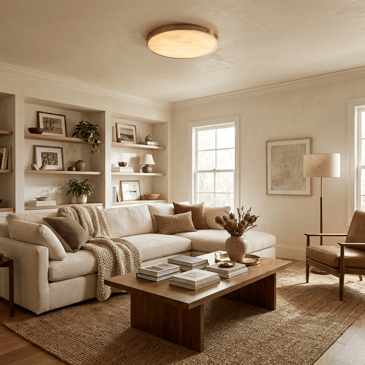 Round Alabaster Flush Ceiling Light | Gold or Black Frame
