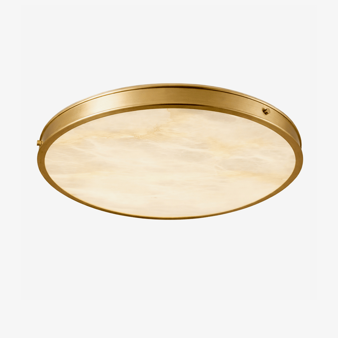 Round Alabaster Flush Ceiling Light | Gold or Black Frame
