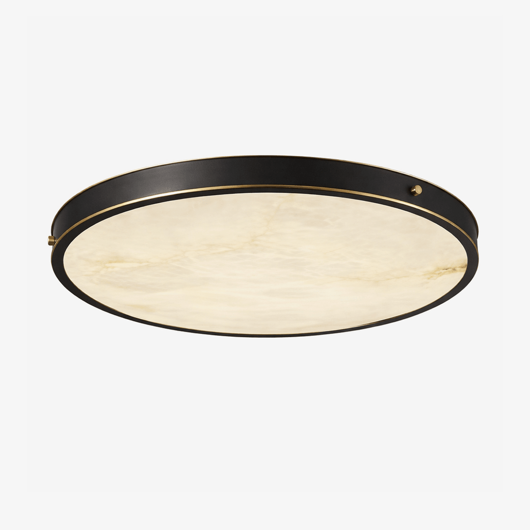 Round Alabaster Flush Ceiling Light | Gold or Black Frame
