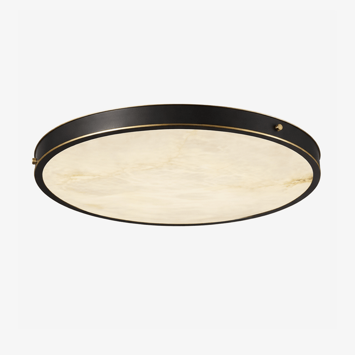 Round Alabaster Flush Ceiling Light | Gold or Black Frame