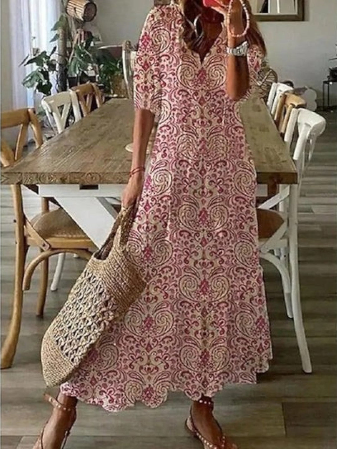 Women's V-Neck Boho Summer Dress – image 4