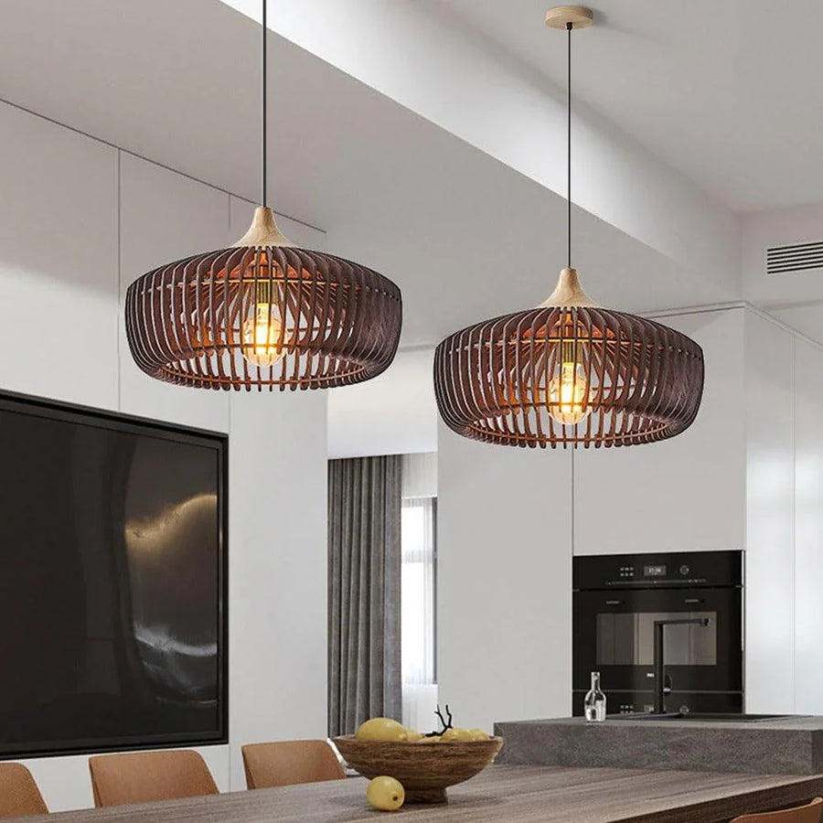 Muto Nordic Japanese Pendant Light Wood Bedroom/Living Room in Walnut