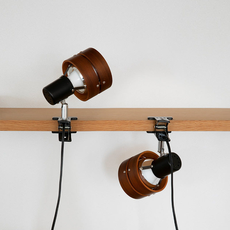 Japanese Solid Wood Round Clip Table Light