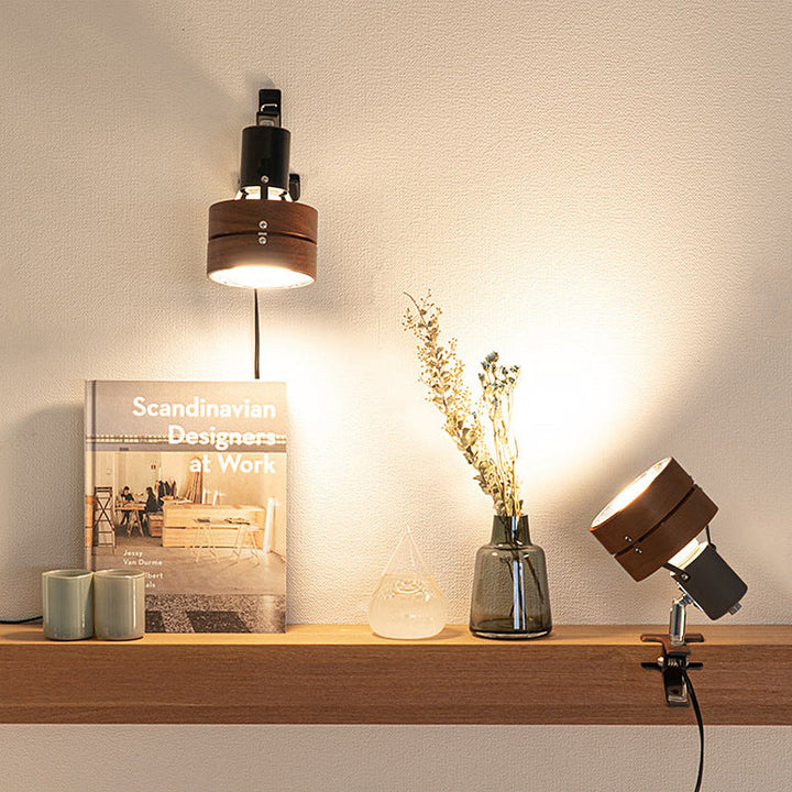 Japanese Solid Wood Round Clip Table Light
