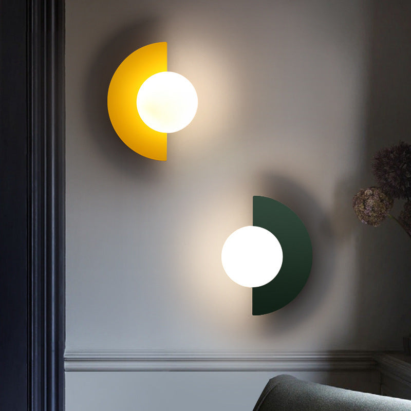 Half-Moon Wall Light | Opal Globe, 7 Colours
