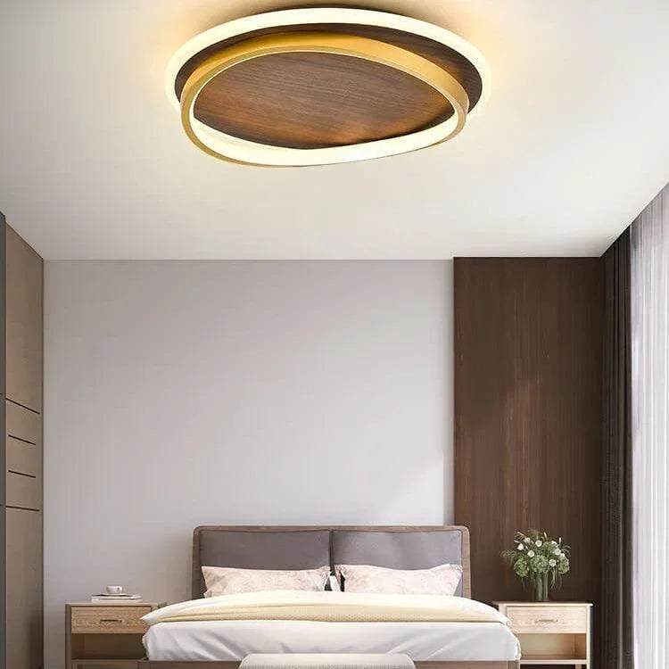 Nordic Minimalist Circular Walnut Grain LED Flush Mount Ceiling Light, view 2